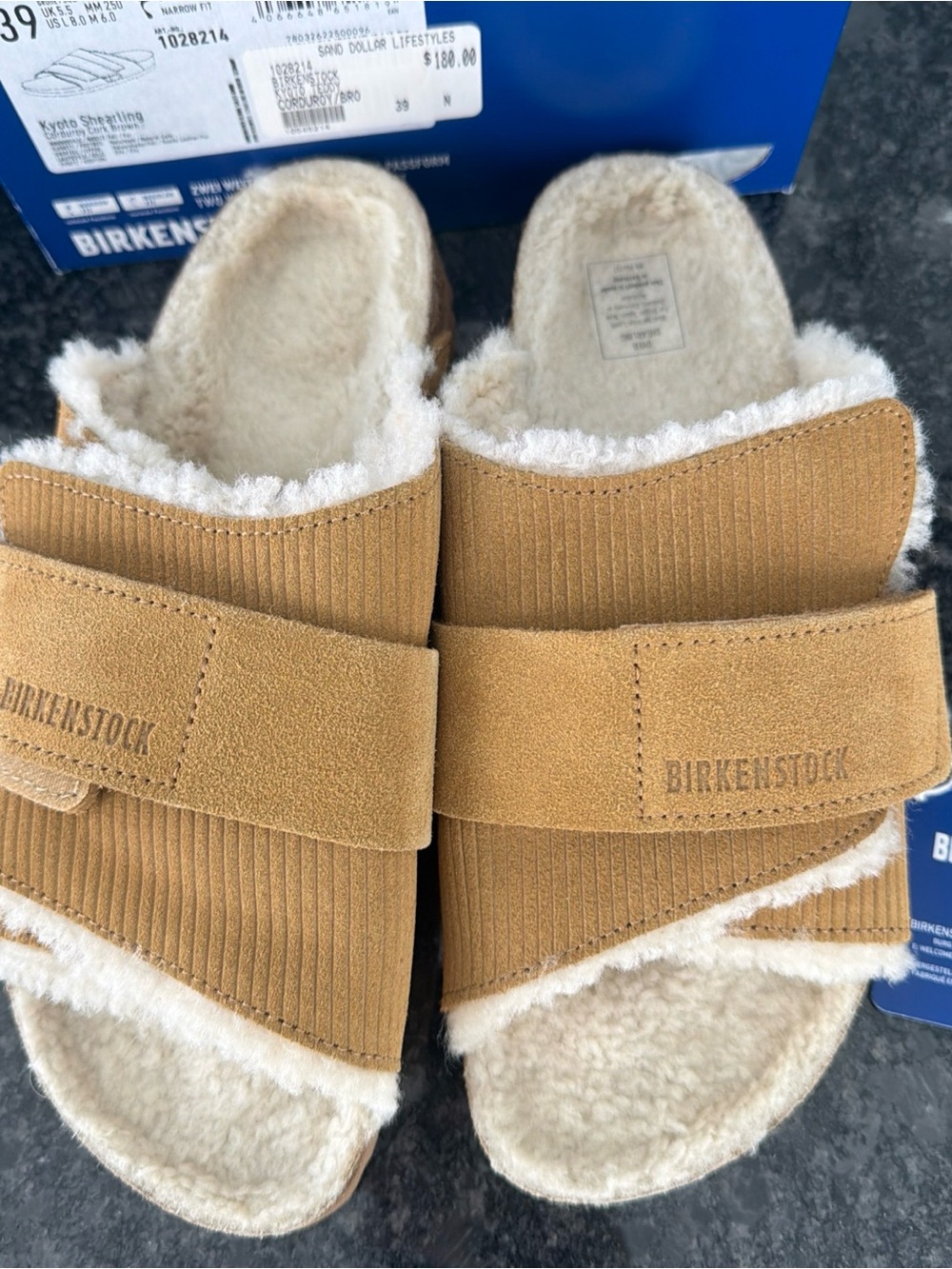 Birkenstock Kyoto Shearling Corduroy Cork Brown